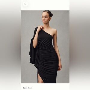 Ronny Kobo Kallista Ruched Maxi Dress Black One-Shoulder Cocktail Evening Gown
